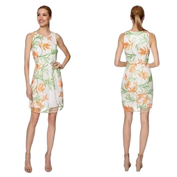 Laundry Shelli Segal Floral Embroidered A-Line Sleeveless Dress Lace Overlay - Picture 16 of 16